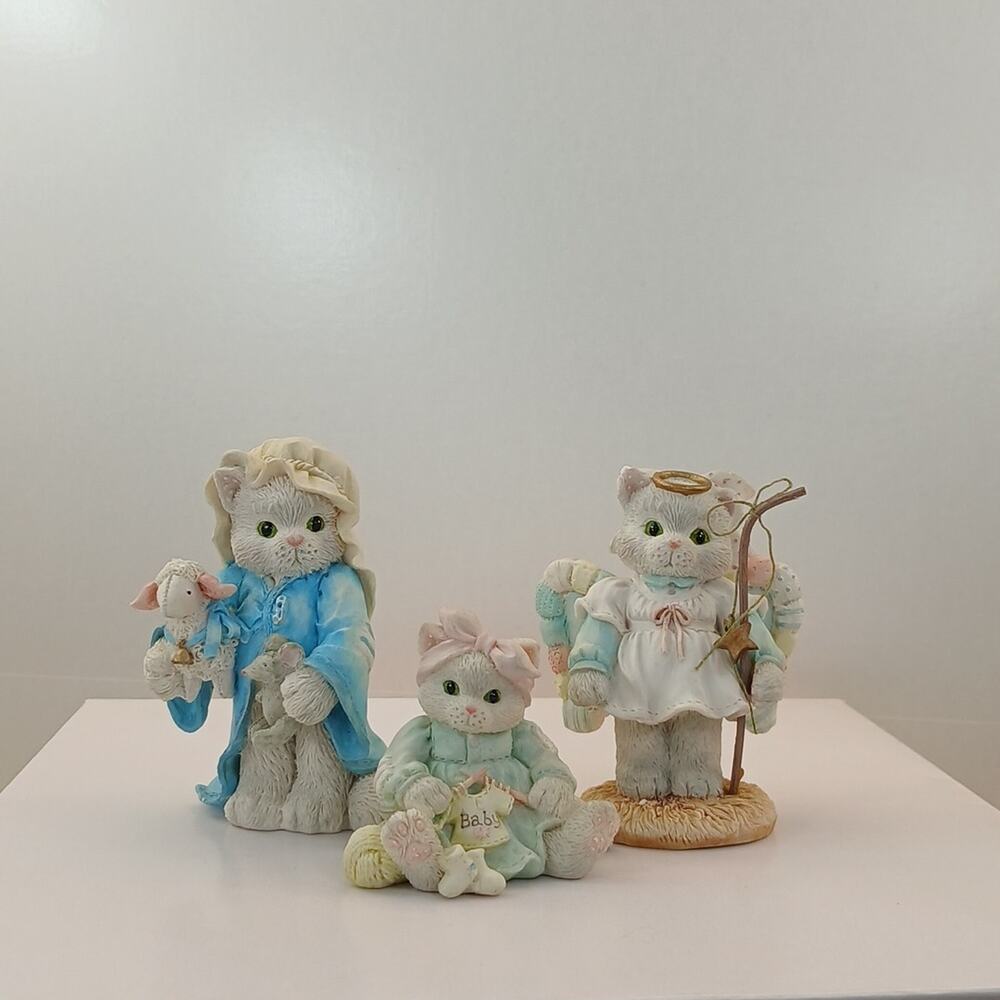 Calico Kittens Enesco Friendship Angel Baby Figurines Priscilla Hillman set